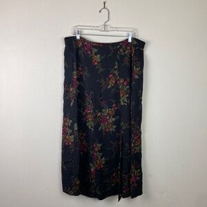 Dress Barn | Black Floral Midi A-Line Skirt Large